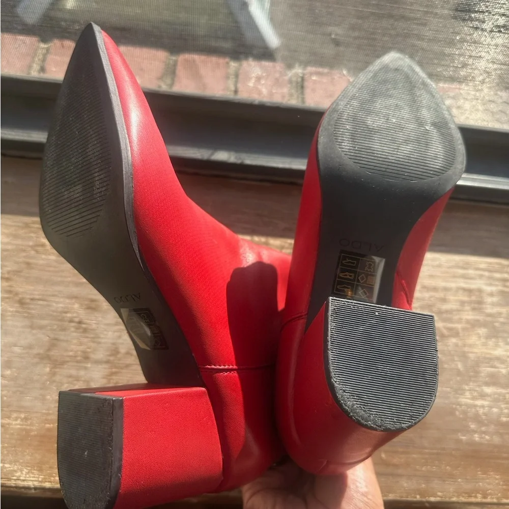 Aldo Red Leather Heeled Booties, size 8.5 - Picture 2 of 4